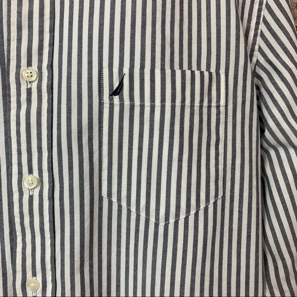 Nautical Gray Striped Button Front Long Sleeve Shirt - Picture 4 of 9